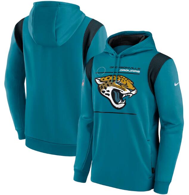 Men's Jacksonville Jaguars 2021 Teal Sideline Logo Performance Pullover Hoodie Men's Jacksonville Jaguars 2021 Teal Sideline Logo Performance Pullover Hoodie